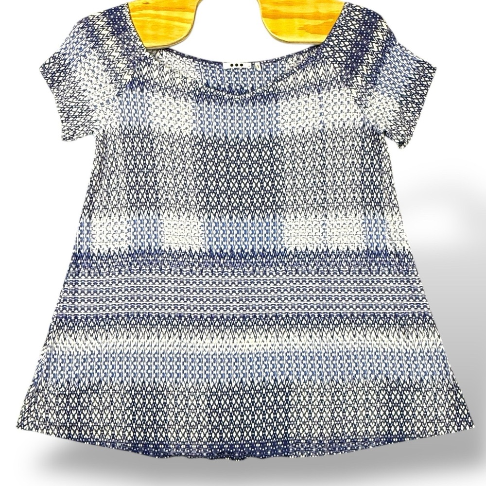 Three Dots NWT Women's 2X Blue White Geometric Viscose Wool Tunic Top Mini Dress